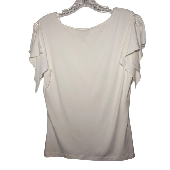 Ann Taylor Loft Womens Flutter Sleeve V-neck Stretch Blouse Cream Size Medium - Picture 9 of 13